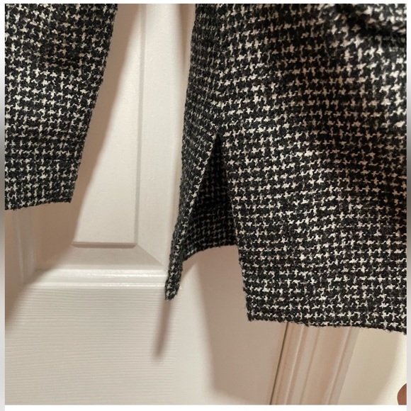 Zara Black White Tweed houndstooth Long Sleeve Blouse Medium - Picture 3 of 7